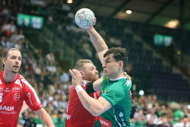 Germany Handball Bundesliga 2025 2026, Matchday 32 SC DHfK Leipzig v MT Melsungen, Quarterback Immobilien Arena Leipzig Matej Klima MatÄj Klima SC DHfK Leipzig, 13 Copyright: xLucasxWalterx