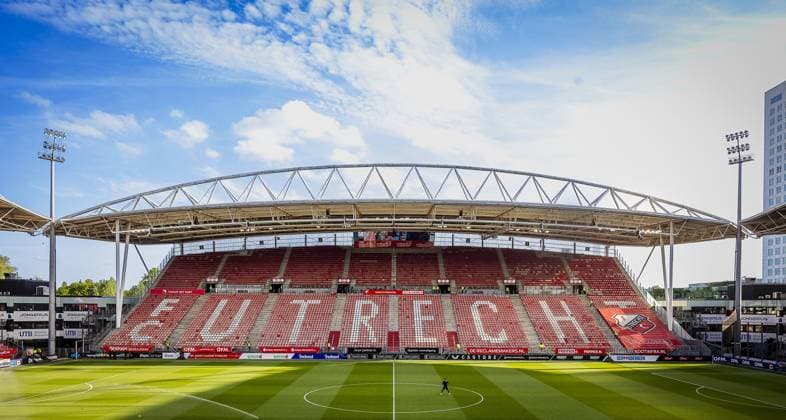 UTRECHT , 02-05-2026 , Stadion Galgenwaard , season 2025 2026 , play-offs for European football , Dutch football Eredivisie , match between Utrecht - Heerenveen , picture shows stadium overview Utrecht - Heerenveen (play off)  x203866320x Copyright: