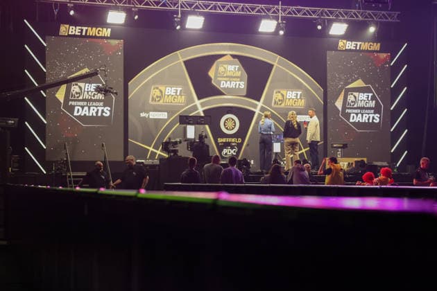 RECORD DATE NOT STATED 21st May 2026, Utilita Arena, Sheffield, Yorkshire, England; 2026 PDC Bet MGM Premier League Darts Night Sixteen; The view of the stage from the fan area AidanxHunter