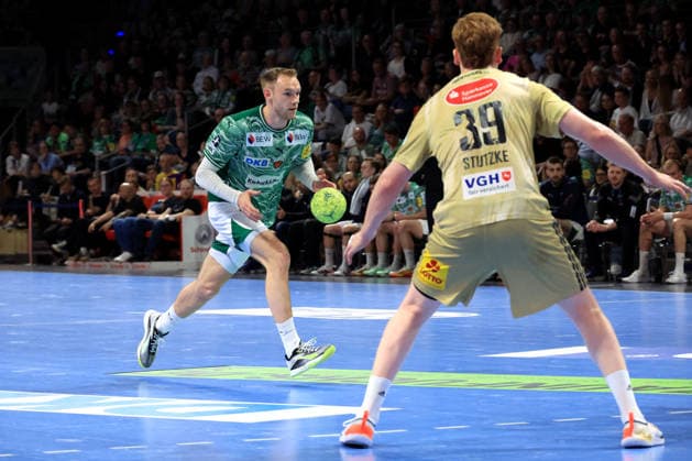 DEU, DHB, 1 HBL, Fuechse Berlin vs Hannover Burgdorf, 21 05 2026, Max Schmeling Halle, Berlin, DEU, DHB, 1 HBL, Fuechse Berlin vs Hannover Burgdorf, in the picture Mathias Gidsel Fuechse Berlin 19 , Lukas Stutzke Hannover Burgdorf 39 nordphotoxGmbHx xEngler nph00076