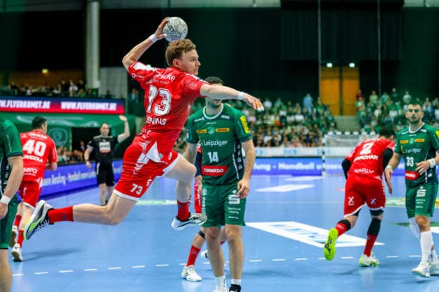 Timo Kastening MT Melsungen, 73 throws the ball, jumps high, SC DHfK Leipzig vs MT Melsungen, Handball, 1 Bundesliga, Matchday 32, Season 2025 2026, 21 05 2026, SC DHfK Leipzig vs MT Meslungen, Handball, 1 Bundesliga, Matchday 32, Season 2025 2026, 21 05 2026 Leipzig Copyright: xEibner-Pressefoto LauraxRoemerx EP_LRR