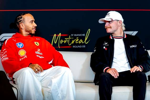 MONTREAL Formula 1 driver Lewis Hamilton of Scuderia Ferrari HP, Formula 1 driver Valtteri Bottas of Cadillac Formula 1 Team during the Formula 1 Canada at the Circuit Gilles Villeneuve on May 21, 2026 in Montreal, Canada Photo by DeFodi Images