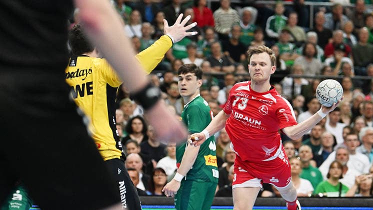 Handball Bundesliga, Season 2025 2026, Matchday 32, SC DHfK Leipzig vs MT Melsungen 21 05 2026 Goalkeeper Timo Kastening Winger Melsungen, back number 73 vs Domenico Ebner Goalkeeper Goalkeeper DHfK Leipzig, back number 1 at Handball Bundesliga match DHfK Leipzig vs MT Melsungen 21 05 2026 Leipzig Saxony Germany QUARTERBACK Real Estate Arena Am Sportforum 2