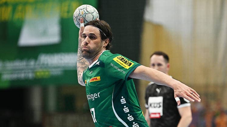 Handball Bundesliga, Season 2025 2026, Matchday 32, SC DHfK Leipzig vs MT Melsungen 21 05 2026 Goal throw Dean Bombac Back court player DHfK Leipzig, back number 67 at the Handball Bundesliga match DHfK Leipzig vs MT Melsungen 21 05 2026 Leipzig Saxony Germany QUARTERBACK Real Estate Arena Am Sportforum 2