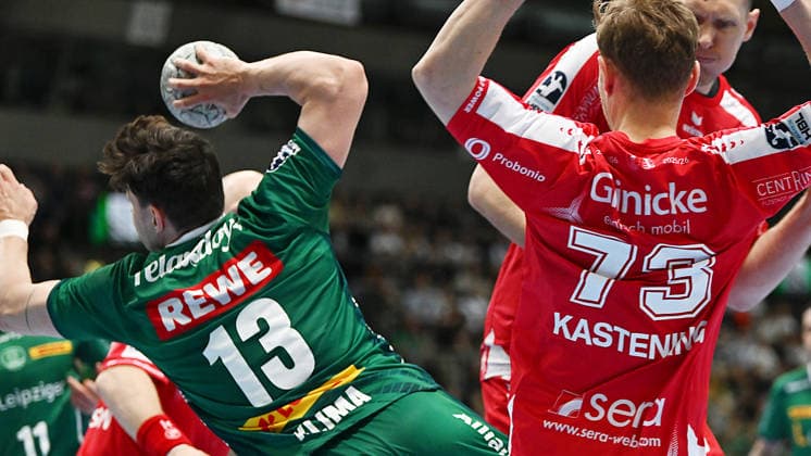 Handball Bundesliga, Season 2025 2026, Matchday 32, SC DHfK Leipzig vs MT Melsungen 21 05 2026 Goal throw Matej Klima Back court back court player DHfK Leipzig, back number 13 at the Handball Bundesliga match DHfK Leipzig vs MT Melsungen 21 05 2026 Leipzig Saxony Germany QUARTERBACK Immobilien Arena Am Sportforum 2