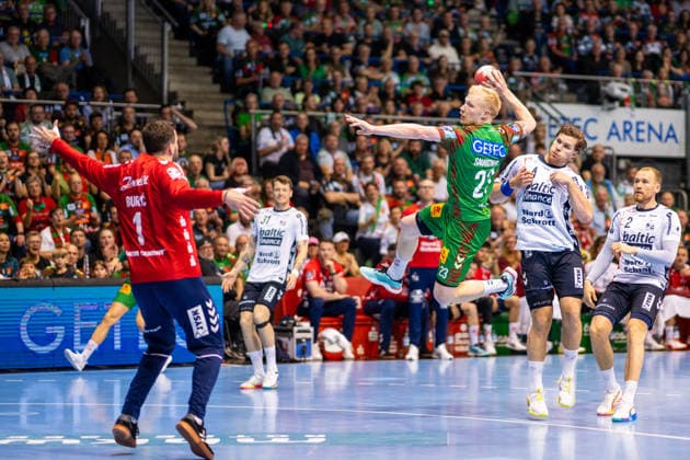 Germany HBL DAIKIN Handball Bundesliga 2025 2026, Matchday 30 SC Magdeburg vs SG Flensburg Handewitt GETEC Arena Magdeburg Magnus Saugstrup SC Magdeburg, 23 on the ball Copyright: xTomxLauruschkatx