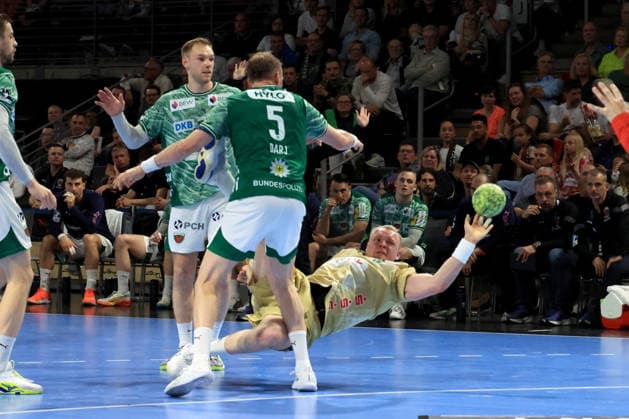 DEU, DHB, 1 HBL, Fuechse Berlin vs Hannover Burgdorf, 21 05 2026, Max Schmeling Halle, Berlin, DEU, DHB, 1 HBL, Fuechse Berlin vs Hannover Burgdorf, in the picture Mathias Gidsel Fuechse Berlin 19 , Max Darj Fuechse Berlin 5 , Justus Fischer Hannover Burgdorf 54 nordphotoxGmbHx xEngler nph00076