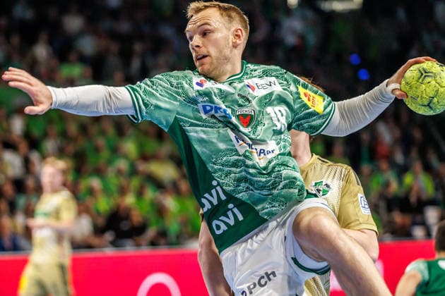 Berlin, 21 05 26, Handball Bundesliga, Fuechse Berlin TSV Hannover Burgdorf, 32 Matchday, Max Schmeling Halle Mathias Gidsel Fuechse Berlin throws the ball on goal Fuechse Berlin TSV Hannover Burgdorf