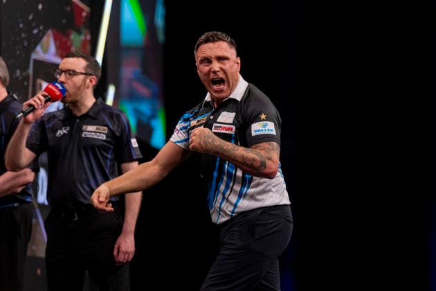 2026 BetMGM Premier League Darts, Night 16, Sheffield Gerwyn Price celebrates winning a leg during the 2026 BetMGM Premier League Darts, Night 16 at the Utilita Arena, Sheffield, England on 21 May 2026 Credit: Alex Young Every Second Media Editorial use only. All images are copyright Every Second Media Limited. No images may be reproduced without prior permission. Copyright: xIMAGO EveryxSecondxMediax ESM-2003-0019 AlexxYoungx xEveryxSecondxMediax