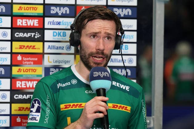 Germany Handball Bundesliga 2025 2026, Matchday 32 SC DHfK Leipzig vs MT Melsungen, Quarterback Immobilien Arena Leipzig Lukas Binder SC DHfK Leipzig, 11 Sadness, disappointment, frustration, in TV interview after the patrie Copyright: xLucasxWalterx