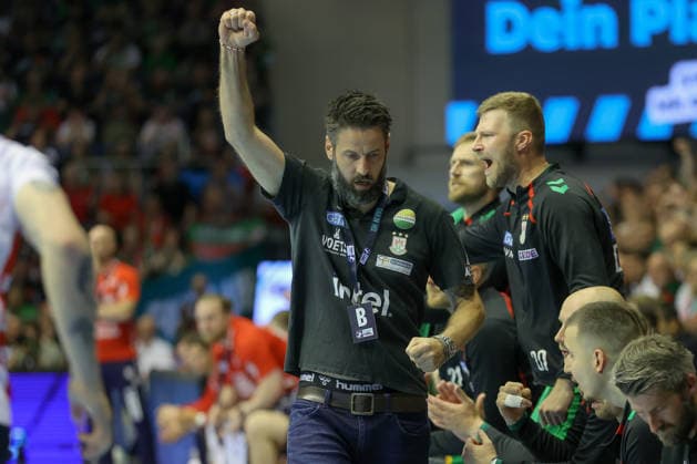 21 05 2026, xtgx, Handball, Daikin HBL, SC Magdeburg SG Flensburg Handewitt v l Bennet Wiegert Magdeburg, Trainer Jubel, Torjubel, jubelt ueber das Tor, celebrate the goal, celebration Magdeburg