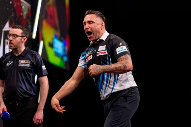 2026 BetMGM Premier League Darts, Night 16, Sheffield Gerwyn Price celebrates winning a leg during the 2026 BetMGM Premier League Darts, Night 16 at the Utilita Arena, Sheffield, England on 21 May 2026 Credit: Alex Young Every Second Media Editorial use only. All images are copyright Every Second Media Limited. No images may be reproduced without prior permission. Copyright: xIMAGO EveryxSecondxMediax ESM-2003-0025 AlexxYoungx xEveryxSecondxMediax