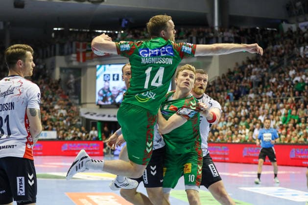 21 05 2026, xgox, Handball Daikin HBL SC Magdeburg SG Flensburg Handewitt emspor, v l Omar Ingi Magnusson Magdeburg, 14 throws goal, Torschuetze, scores goal, Treffer, scores the goal Magdeburg