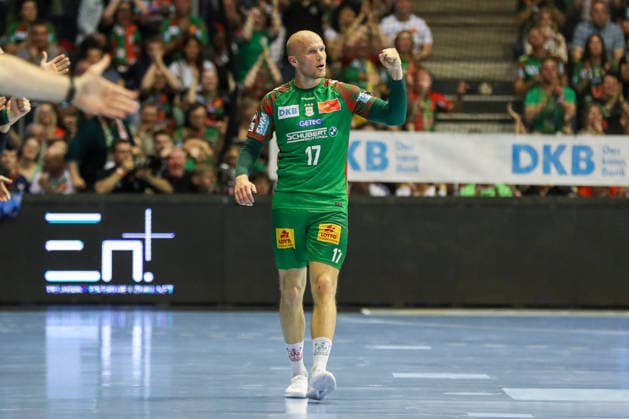 21 05 2026, xgox, Handball Daikin HBL SC Magdeburg SG Flensburg Handewitt emspor, v l Tim Hornke Magdeburg, 17 Jubel, Torjubel, jubelt ueber das Tor, celebrate the goal, celebration Magdeburg