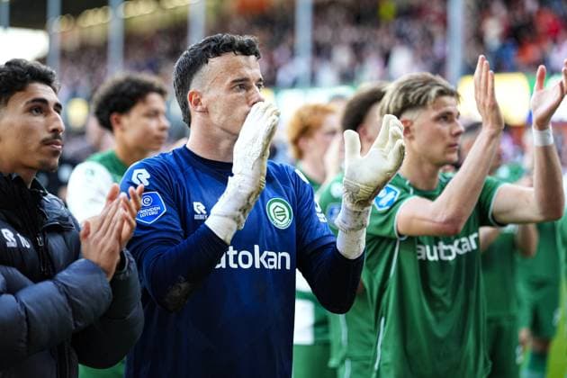 VOLENDAM , 21-05-2026 , Kras Stadium, season 2025 2026 , Play-offs for European football , Dutch Eredivisie Football . Match between Ajax and FC Groningen , picture shows FC Groningen goalkeeper Etienne Vaessen Ajax - Groningen (play off)  x203867631x Copyright: