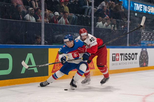 FRIBOURG, FRIBOURG - MAY 21: Maxim Strbak of Slovakia during the 2026 IIHF World Championship, WM, Weltmeisterschaft Preliminary Round Group B match between Denmark and Slovakia at BCF Arena on May 21, 2026 in Fribourg, Fribourg, Switzerland. Copyright: xLivioxBaeriswylx xSPPx Sportspressphoto_SPR151243