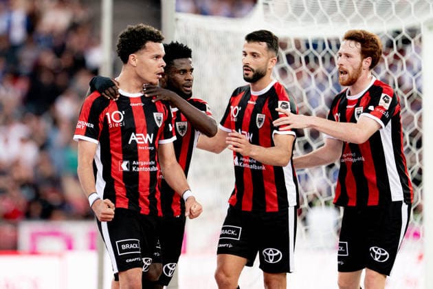 BASEL, SWITZERLAND - MAY 21: Elias Filet (9 FC Aarau) celebrating after scoring teams first goal during the Brack Super League match between Grasshopper Club Zurich and FC Aarau at Letzigrund Stadium on May 21, 2026 in Zurich, Switzerland. Copyright: xPriscilaxBütlerx xSPPx Sportspressphoto_SPR151250