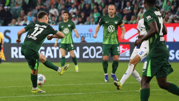 VfL vs Paderborn, Relegation Wolfsburg, 21 05 2026, Football, Men, Relegation, Season 2025 2026, VfL Wolfsburg vs SC Paderborn 07 Dzenan Pejcinovic VfL Wolfsburg , DFL DFB REGULATIONS PROHIBIT ANY USE OF PHOTOGRAPHS as IMAGE SEQUENCES and or QUASI VIDEO Volkswagen Arena Niedersachsen Germany