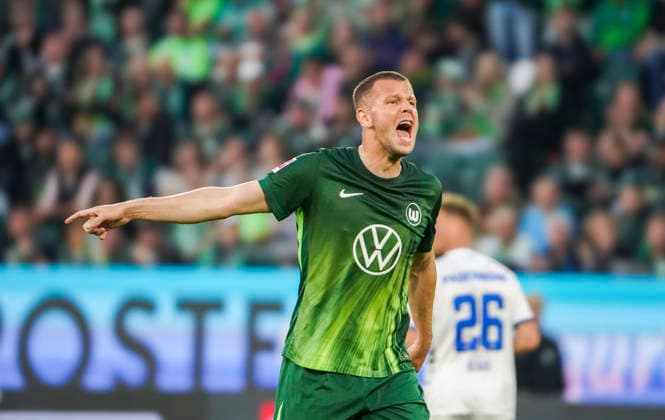 Germany Relegation Bundesliga 2025 2026, Matches Thu, 21 05 2026 VfL Wolfsburg vs SC Paderborn 07 Volkswagen Arena Wolfsburg Gesture, Gesture, Emotion Denis Vavro VfL Wolfsburg, 3 Facial expression, Facial expression, Emotion Wolfsburg Copyright: xAymanxAlahmedx