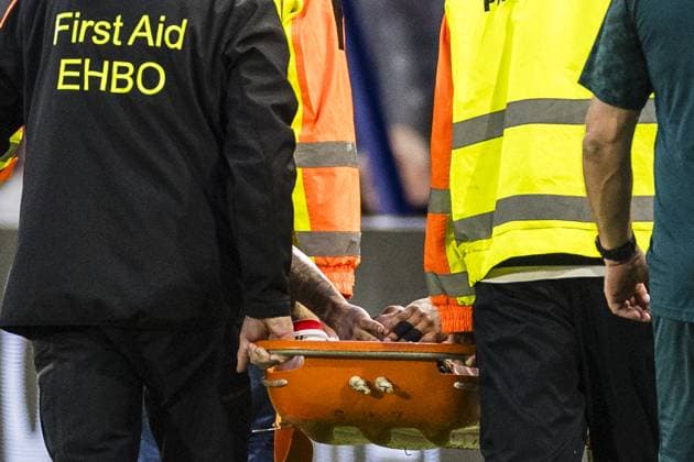 UTRECHT , 21-05-2026 , Stadion Galgenwaard , season 2025 2026 , play-offs for European football , Dutch football Eredivisie , match between Utrecht - Heerenveen , picture showsUtrecht player Alonzo Engwanda leaves pitch with injury Utrecht - Heerenveen (play off)  x203868430x Copyright:
