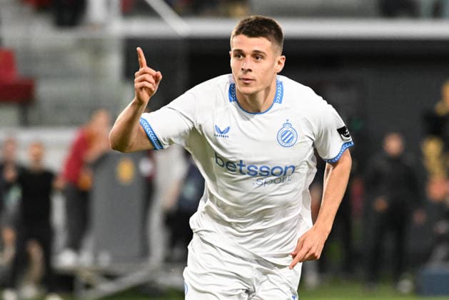 260521 KV Mechelen vs Club Brugg Nicolo Tresoldi (7) of Club Brugge celebrates after scoring during the Jupiler Pro League season 2025 - 2026 matchday 9 game in the Champions Play offs between KV Mechelen and Club Brugge KV on May 21 , 2026 in Mechelen, Belgium. (Photo by Jill Delsaux Isosport) Mechelen Belgium  Copyright: xJillxDelsauxx DSC_0475