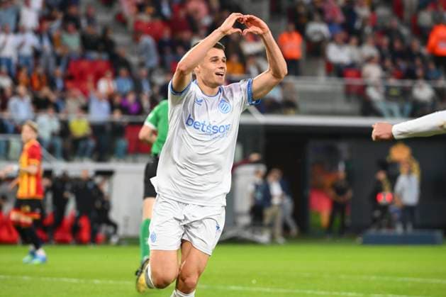 KV Mechelen v Club Brugge - Jupiler Pro League Champions Play-Off MECHELEN, BELGIUM - MAY 21 : Tresoldi Nicolo forward of Club Brugge celebrates scoring a goal during the Jupiler Pro League Champions Play-Off match between KV Mechelen and Club Brugge on May 21, 2026 in Mechelen, Belgium, 21 05 2026 Mechelen Belgium  Copyright: xVincentxKalutx