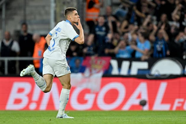 260521 KV Mechelen vs Club Brugg Nicolo Tresoldi (7) of Club Brugge celebrates after scoring the 1-2 goal during the Jupiler Pro League season 2025 - 2026 matchday 9 game in the Champions Play offs between KV Mechelen and Club Brugge KV on May 21 , 2026 in Mechelen, Belgium. (Photo by David Catry Isosport) Mechelen Belgium  Copyright: xDavidxCatryx 20260521DC2_2799