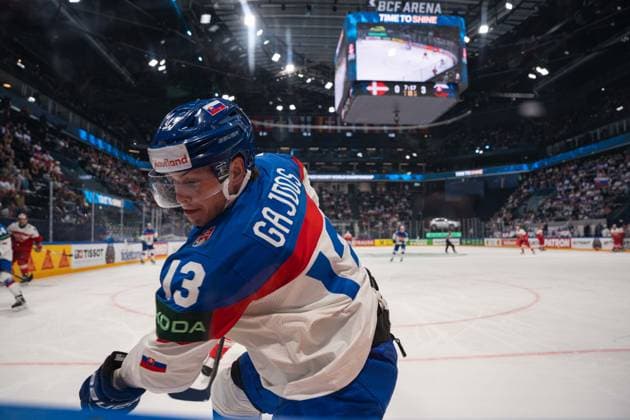 FRIBOURG, FRIBOURG - MAY 21: Frantisek Gajdos of Slovakia during the 2026 IIHF World Championship, WM, Weltmeisterschaft Preliminary Round Group B match between Denmark and Slovakia at BCF Arena on May 21, 2026 in Fribourg, Fribourg, Switzerland. Copyright: xLivioxBaeriswylx xSPPx Sportspressphoto_SPR151263