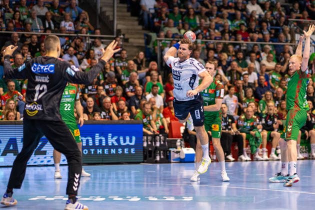 Germany HBL DAIKIN Handball Bundesliga 2025 2026, Matchday 30 SC Magdeburg vs SG Flensburg Handewitt GETEC Arena Magdeburg Johannes Golla SG Flensburg Handewitt, 4 on the ball Copyright: xTomxLauruschkatx