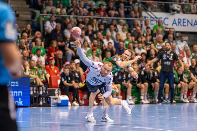 Germany HBL DAIKIN Handball Bundesliga 2025 2026, Matchday 30 SC Magdeburg vs SG Flensburg Handewitt GETEC Arena Magdeburg Simon Pytlick SG Flensburg Handewitt, 2 on the ball Copyright: xTomxLauruschkatx