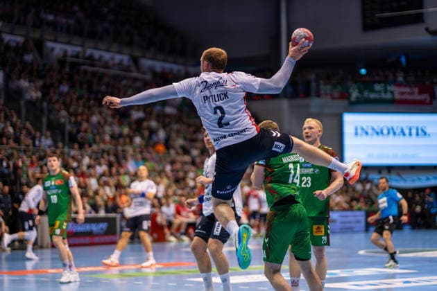 Germany HBL DAIKIN Handball Bundesliga 2025 2026, Matchday 30 SC Magdeburg vs SG Flensburg Handewitt GETEC Arena Magdeburg Simon Pytlick SG Flensburg Handewitt, 2 on the ball Copyright: xTomxLauruschkatx