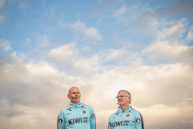 260521 Head coach Stale Solbakken and assistant coach Kent Bergersen of the Norwegian national football team during a presentation of the squad selection ahead of the FIFA World Cup on May 21, 2026 in Grue Photo Vegard Grott BILDBYRAN kod VG VG0924 bbeng fotball fotball soccer norge norway press conference pressekonferanse fifa world cup fotball vm vm 2026 uttak kirkenaer  Copyright: VEGARDxGRoTT BB260521VG015
