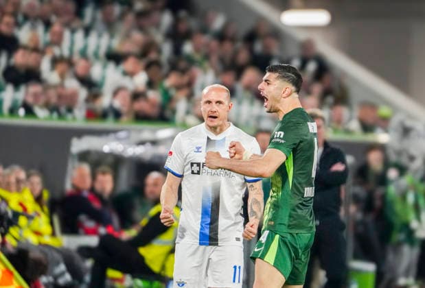 Germany Relegation Bundesliga 2025 2026, Matches Thu, 21 05 2026 VfL Wolfsburg vs SC Paderborn 07 Volkswagen Arena Wolfsburg Mimic, facial expression, emotion Konstantinos Koulierakis VfL Wolfsburg, 4 Wolfsburg Copyright: xAymanxAlahmedx