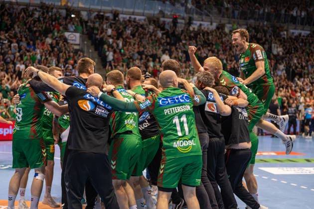 Germany HBL DAIKIN Handball Bundesliga 2025 2026, Matchday 30 SC Magdeburg vs SG Flensburg Handewitt GETEC Arena Magdeburg German Champion Celebration Cheers Joy Emotions after the match Copyright: xTomxLauruschkatx