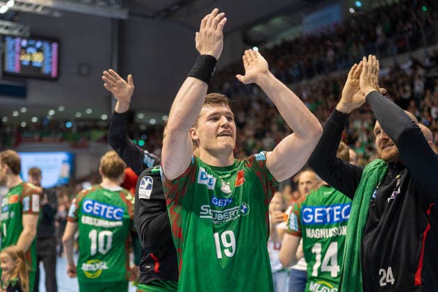 Germany HBL DAIKIN Handball Bundesliga 2025 2026, Matchday 30 SC Magdeburg vs SG Flensburg Handewitt GETEC Arena Magdeburg Elvar Örn Jonsson SC Magdeburg, 19 German Champion Celebration Jubilation Joy Emotions after the match Copyright: xTomxLauruschkatx