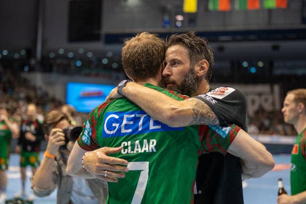 Germany HBL DAIKIN Handball Bundesliga 2025 2026, Matchday 30 SC Magdeburg vs SG Flensburg Handewitt GETEC Arena Magdeburg Bennet Wiegert Coach, SC Magdeburg German Champion Celebration Jubilation Joy Emotions after the match Copyright: xTomxLauruschkatx