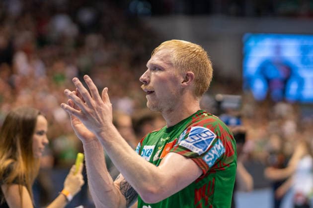 Germany HBL DAIKIN Handball Bundesliga 2025 2026, 30 Matchday SC Magdeburg vs SG Flensburg Handewitt GETEC Arena Magdeburg Magnus Saugstrup SC Magdeburg, 23 German Champion Celebration Jubilation Joy Emotions after the match Copyright: xTomxLauruschkatx