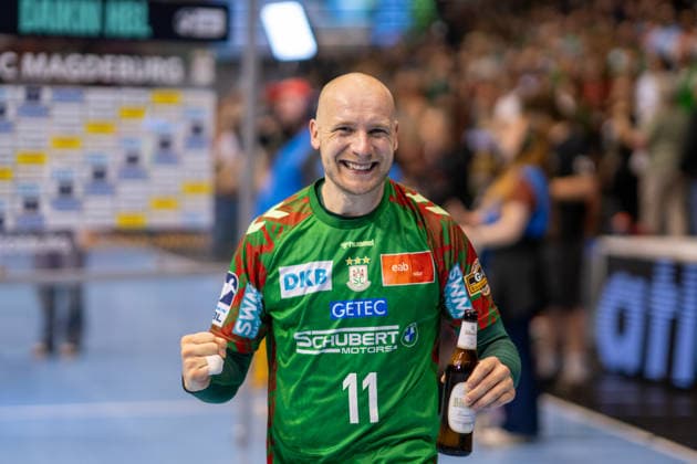 Germany HBL DAIKIN Handball Bundesliga 2025 2026, Matchday 30 SC Magdeburg vs SG Flensburg Handewitt GETEC Arena Magdeburg Daniel Pettersson SC Magdeburg, 11 German Champion Celebration Jubilation Joy Emotions after the match Copyright: xTomxLauruschkatx