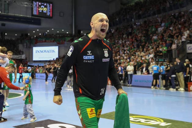 21 05 2026, xtgx, handball, Daikin HBL, SC Magdeburg SG Flensburg Handewitt v l Christian O Sullivan Magdeburg, 24 jubilation over title win, championship, German champion, jubilates, celebration Magdeburg