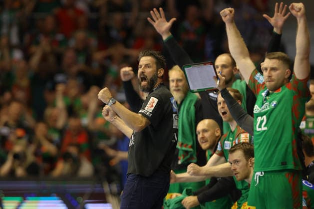 21 05 2026, xtgx, Handball, Daikin HBL, SC Magdeburg SG Flensburg Handewitt v l Bennet Wiegert Magdeburg, Trainer Jubel, Torjubel, jubelt ueber das Tor, celebrate the goal, celebration Magdeburg