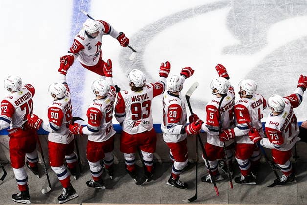 RUSSIA, KAZAN - MAY 21, 2026: Lokomotov Yaroslavl s Yegor Surin celebrates scoring in Leg 6 of the 2025 26 Kontinental Hockey League Gagarin Cup final playoff tie between Ak Bars Kazan and Lokomotiv Yaroslavl at Tatneft Arena. Yegor Aleyev TASS  92849626