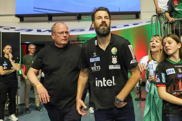21 05 2026, xgox, Handball Daikin HBL SC Magdeburg SG Flensburg Handewitt emspor, v l Marc Henrik Schmedt Magdeburg, Managing Director , Bennet Wiegert Magdeburg, Coach Magdeburg