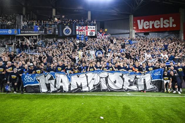 Club s players celebrate after winning the title at a soccer match between KV Mechelen and Club Brugge KV, Thursday 21 May 2026 in Mechelen, on the ninth day of the Champion s Play-offs of the 2025-2026 Jupiler Pro League first division of the Belgian championship. TOM GOYVAERTS TomxGoyvaerts  x174681264x