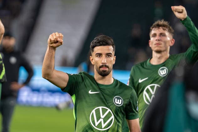 Germany Soccer, Relegation 2026, First leg, VfL Wolfsburg SC Paderborn on 21 05 in Wolfsburg, Volkswagen Arena Mohammed Amoura VfL Wolfsburg 9 Gestures after the final whistle Copyright: xSvenxHeidmannx