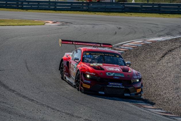The Ford Mustang with starting number 2 from FK Performance Motorsport completes a fast cornering run at Circuit Park Zandvoort Starting number 2 - FK Performance Motorsport in the 2026 ADAC GT Masters at Zandvoort Copyright: xMichaelxSchäferx