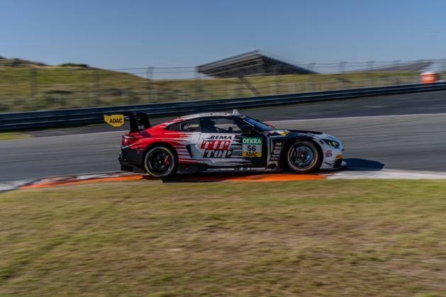 At the ADAC GT Masters 2026 on 22 May in Zandvoort, the BMW M4 GT3 Evo with starting number 56 from Schubert Motorsport shows an aggressive driving line over the curbs BMW M4 GT3 Evo 56 - Schubert Motorsport in Zandvoort Copyright: xMichaelxSchäferx