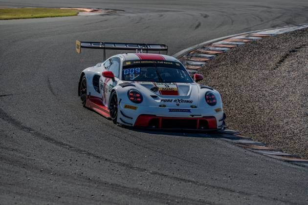 The GT racing car with start number 9 from Razoon - more than Racing negotiates a corner at Circuit Park Zandvoort during the ADAC GT Masters 2026 Start number 9 - Razoon Racing in fast cornering at Zandvoort Copyright: xMichaelxSchäferx