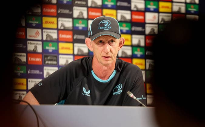 Leinster Rugby press conference, PK, Pressekonferenz San Mames Stadium, Bilbao, Spain 22 5 2026 Head Coach Leo Cullen Leo Cullen 22 5 2026  Copyright: x INPHO NickxElliottx AC012703