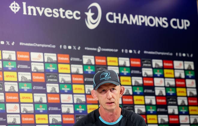 Leinster Rugby press conference, PK, Pressekonferenz San Mames Stadium, Bilbao, Spain 22 5 2026 Head Coach Leo Cullen Leo Cullen 22 5 2026  Copyright: x INPHO NickxElliottx AC012766