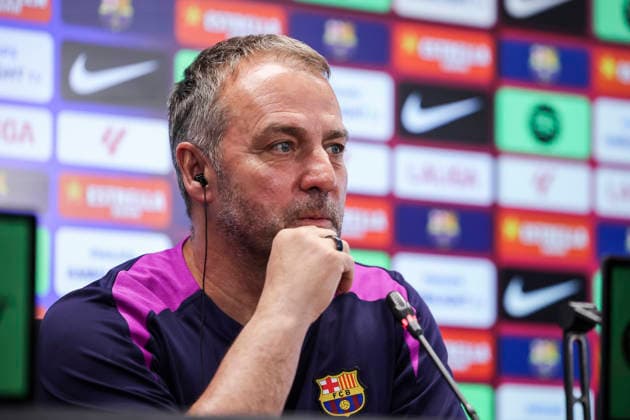 May 22, 2026, Sant Joan Despi, Barcelona, SPAIN: Hansi Flick, head coach of FC Barcelona, Barca attends his press conference, PK, Pressekonferenz during the training day of FC Barcelona ahead the Spanish League, LaLiga EA Sports, football match against Valencia CF at Ciudad Esportiva Joan Gamper on May 22, 2026 in Sant Joan Despi, Barcelona, Spain. FC Barcelona Training And Press Conference - LaLiga EA Sports - ZUMAa181 20260522_zaa_a181_078 Copyright: xJavierxBorregox